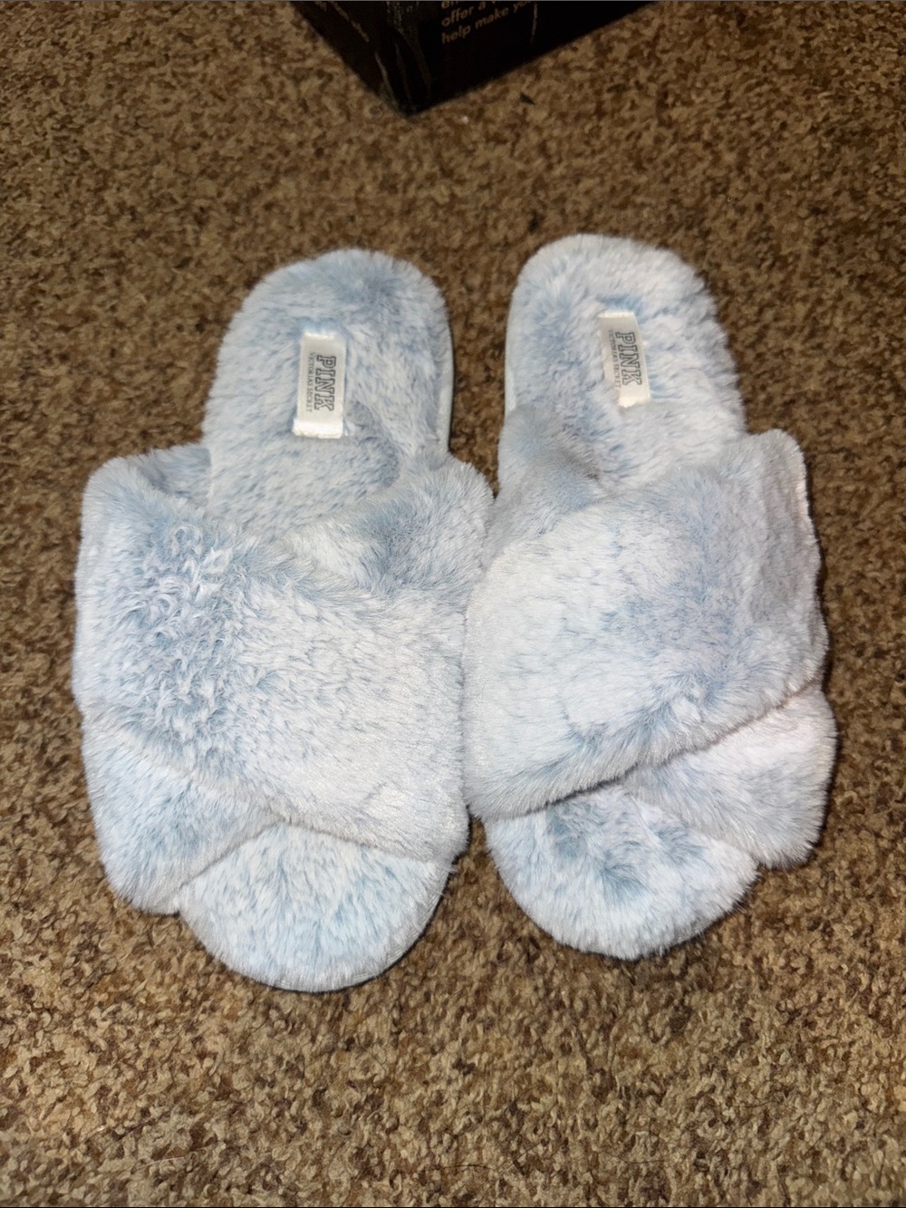Plush Crisscross Slide Slippers - Light Blue